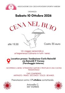 cena al buio 10 ottobre alle 19.30